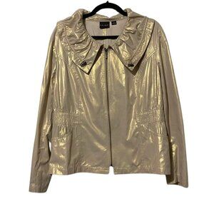 Tribal Gold Metallic Zip Up Jacket With Pockets - Size 16